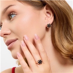 Комплект ювелирной бижутерии коллекция "Дубай" серьги и кольцо 17 р, покрытие позолота, вставка: фианиты, цвет: черный, арт.313.211-17