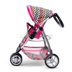 Коляска для кукол металлическая, прогулочная, цветные линии, зигзаг, цвет розово-голубой