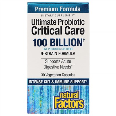 Natural Factors, Ultimate Probiotic Critical Care, пробиотики для лечения критических состояний, 100 миллиардов КОЕ, 30 вегетарианских капсул