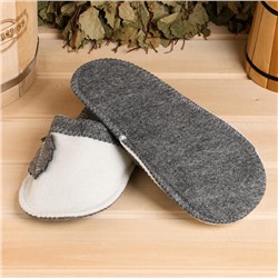 Тапочки для бани «Листок», полиэфир 70%, шерсть 30%, белые, «Добропаровъ»