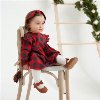Платье и повязка Крошка Я «Клеточка», рост 74-80 см, красный
