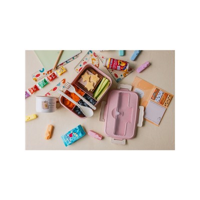 Ланч-бокс в школу TAKE IT EASY, 800 мл, с приборами, 12×7.6×20 см, пшеничная солома, розовый