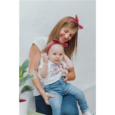 Повязка на голову для мамы и дочки M&B «Family look: красная клетка» 2 шт., красный