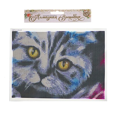 Алмазная мозаика с полным заполнением на холсте «Кот», 15×21 см