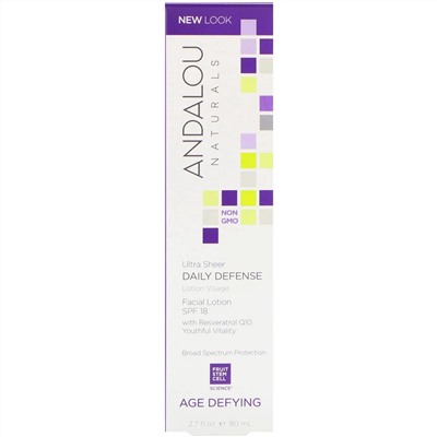 Andalou Naturals, SPF 18, Лосьон для лица, сверхпрозрачная дневная защита с антивозрастным действием, 80 мл (2,7 жидк. унции)