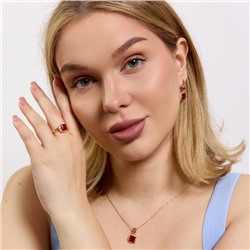 Комплект ювелирной бижутерии Дубайское золото: серьги, кулон и кольцо 18 р с крупным камнем, покрытие позолота, вставка: фианит, цвет: красный, арт.314.963-18