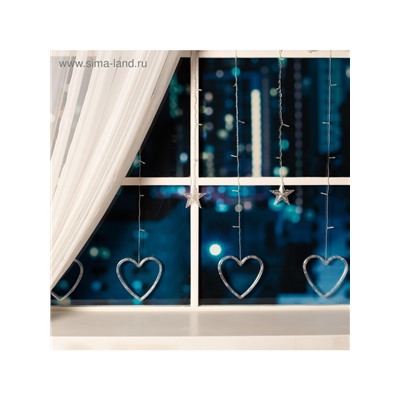 Гирлянда «Бахрома» 2.4×0.9 м с насадками «Сердце», IP20, прозрачная нить, 186 LED, свечение тёплое белое, 8 режимов, 220 В