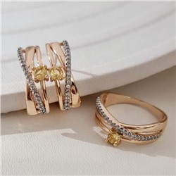 Комплект ювелирной бижутерии коллекция "Дубай" серьги и кольцо 18 р, покрытие позолота, вставка: фианиты и цирконы, цвет: желтый и прозрачный, арт.215.697-18