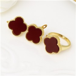 Комплект ювелирной бижутерии Итальянское золото (покрытие желтое 14к), серьги, колье, браслет на руку и кольцо 19 р, вставка: пластик, цвет: бордовый, арт.313.323-19