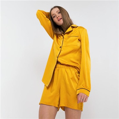 Пижама женская (рубашка, шорты) MINAKU: Light touch, золотая, размер 48