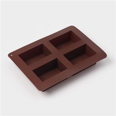 Форма для выпечки Доляна «Прямоугольник», силикон, 21.5×15.3×3.7 см, 4 ячейки (7.7×4.8 см), коричневая