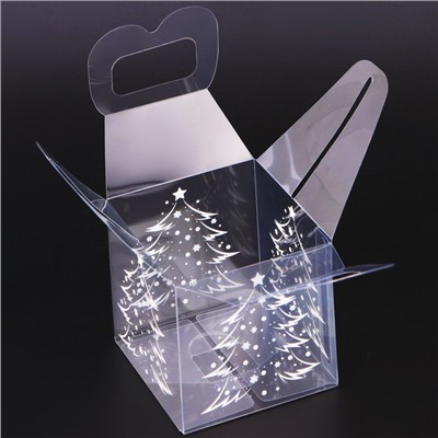 Коробка подарочная новогодняя складная ПВХ «Ёлочка» 7×7×7 см