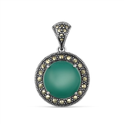 Подвеска из чернёного серебра с нат. агатом и марказитами 925 пробы MN00595G-AG