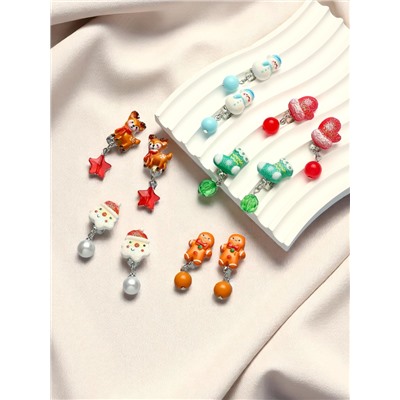 Клипсы детские набор 6 пар Выбражулька «Новогодний», разноцветные