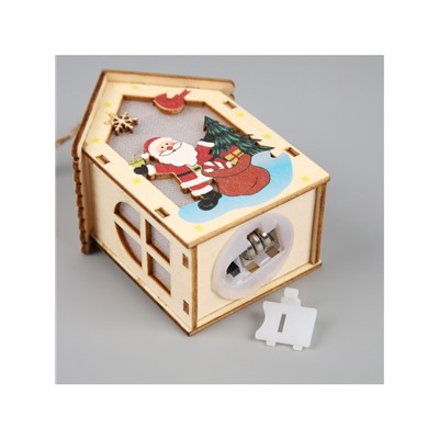 Ёлочная игрушка «Дед Мороз с подарками», 4.5×5×5.6 см, 1 LED, от батареек, свечение тёплое белое