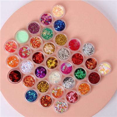 Набор для декора, в пластиковом органайзере, 36 баночек, разноцветные