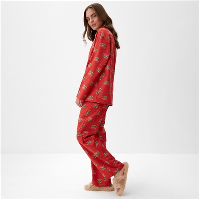 Пижама новогодняя женская (рубашка, брюки) KAFTAN «Машинки», размер 52-54, красная