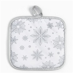 Кухонный набор «Доляна. Снежинки»: серебро, прихватка 17×17 см, варежка 26×16 см, фартук 70×80 см, 100% п/э