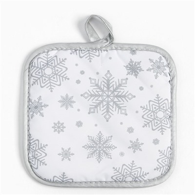 Кухонный набор «Доляна. Снежинки»: серебро, прихватка 17×17 см, варежка 26×16 см, фартук 70×80 см, 100% п/э