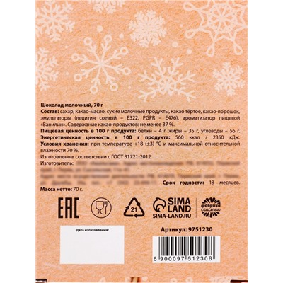 Шоколад новогодний молочный «Подарок для тебя» в открытке с кармашком для денег, 70 г