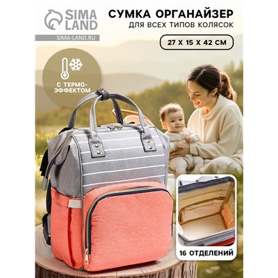 Сумка рюкзак для мамы и малыша с термокарманом, термосумка - портфель, серая