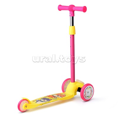Самокат трёхколёсный ROCKET колёса световые PVC, цвет розово-жёлтый