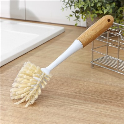 Щётка для посуды Доляна Meli, 8×6.5×29 см, бамбуковая ручка, цвет бежевый