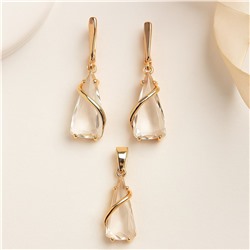 Комплект ювелирной бижутерии коллекция "Дубай" серьги и кулон, покрытие позолота, вставка: стекло, цвет: прозрачный, арт.007.065