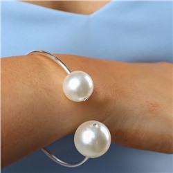 Комплект: колье жесткое разъемное на шею, браслет и серьги, цвет: серебристый, вставка: исск.жемчуг, цвет: белый перламутровый, Уценка, арт. 08.0701 (001.683 )