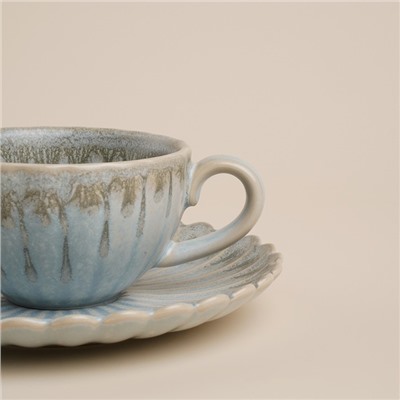 Кофейная пара фарфоровая SL Home «Эхо Крита», 2 предмета: чашка 180 мл, блюдце d=15.5 см, цвет голубой