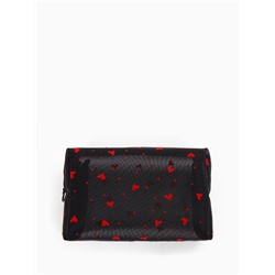 Косметичка женская HEARTS, с рисунком, сетка, на молнии, чёрная