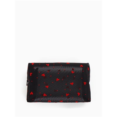 Косметичка женская HEARTS, с рисунком, сетка, на молнии, чёрная
