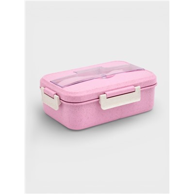 Ланч-бокс в школу TAKE IT EASY, 800 мл, 3 ячейки, с приборами, 12×7.6×20 см, пшеничная солома, розовый