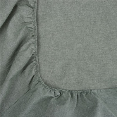 Простыня на резинке 2-спальная SL Home «Деним», 180×200+30 см, оливковая, жатый хлопок