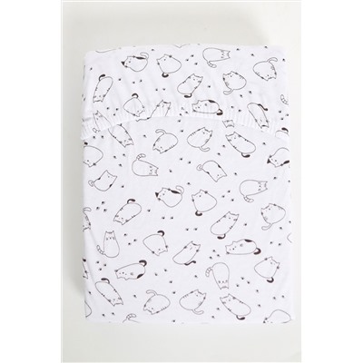 Простыня на резинке трикотажная на прямоугольный матрас 120х60, арт. ПРК/киски