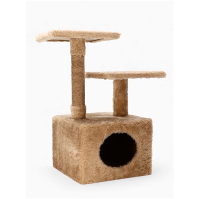 Домик-когтеточка 2-х ур. квадратный с 2-мя квадратными полками, 53×35×65 см, бежевый