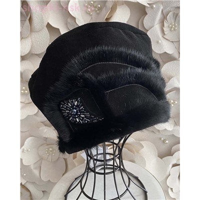 Павлина замша мех.норка Берет женский флис (56-58)