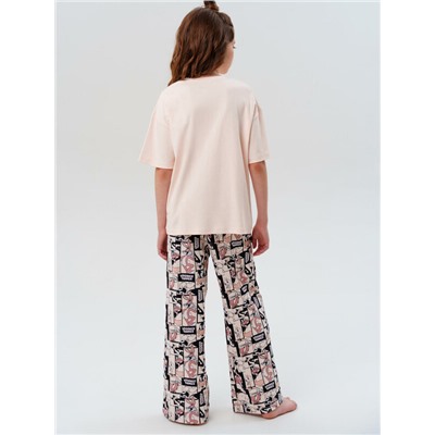 Комплект трикотажный для девочек: фуфайка (футболка), брюки