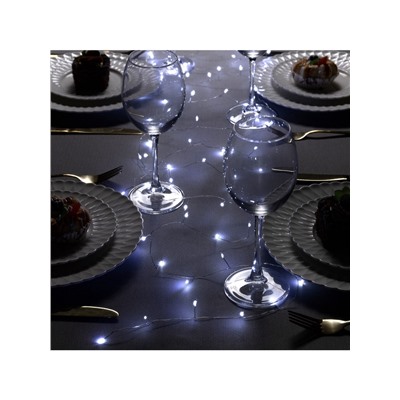 Гирлянда «Мишура» 5 м роса, IP20, серебристая нить, 100 LED, свечение белое, USB