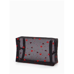 Косметичка женская HEARTS, с рисунком, сетка, на молнии, чёрная