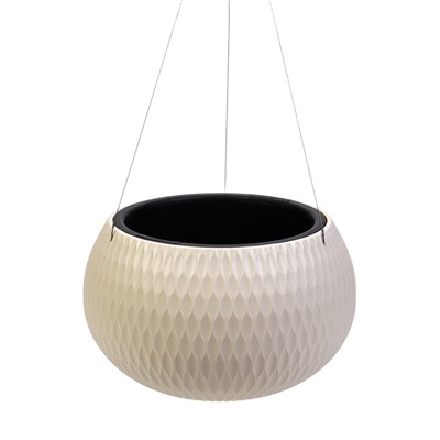 Кашпо для цветов «Жемчужина», 7 л, d=36 см, h=22 см, пластик, со вставкой, подвесное, бежевое