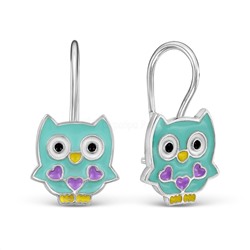 Серьги детские из серебра с эмалью родированные - Совята 925 пробы 5067эр2