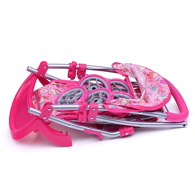 Коляска для кукол, металлическая, складная, прогулочная, со столиком, с тентом, с корзиной, в пакете