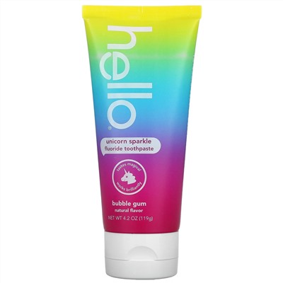 Hello, Kids, Unicorn Sparkle Fluoride Toothpaste, Ages 2+, Bubble Gum, 4.2 oz (119 g)