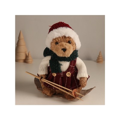 Фигурка новогодняя «Мишка в зимнем сарафане на лыжах», 20×19×11.5 см