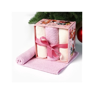 Набор махровых полотенец «Этель. Енот и лисичка», 30×30 см - 3 шт., хлопок 100%