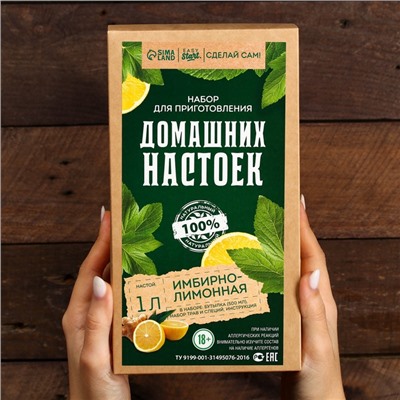 Подарочный набор для приготовления настойки «Имбирно-лимонная», набор трав и специй, бутылка