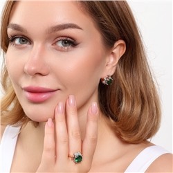 Комплект ювелирная бижутерия коллекция  "Дубай" серьги и кольцо 17 р, покрытие: позолота, вставка: фианиты, цвет: зеленый и прозрачный, арт.313.119-17