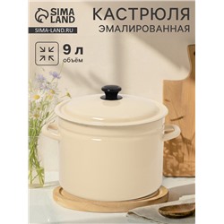 Кастрюля эмалированная, 9 л, d=26.5 см, с крышкой, цилиндрическая, цвет слоновой кости