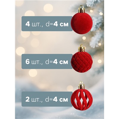 Ёлочные шары набор 12 шт., d=4 см, «Бархат. Время карнавала» красный